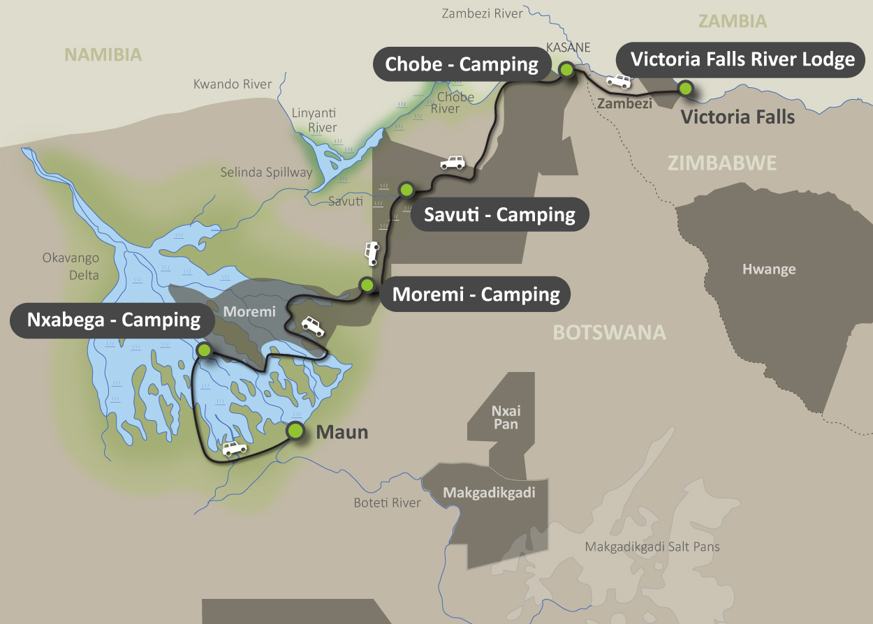 Map of the Botswana Explorer Safari